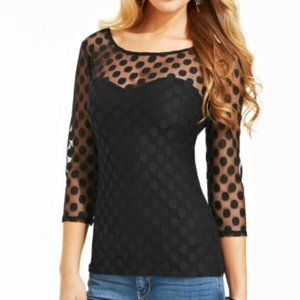 Guess, Black Sheer Polka Dot Blouse